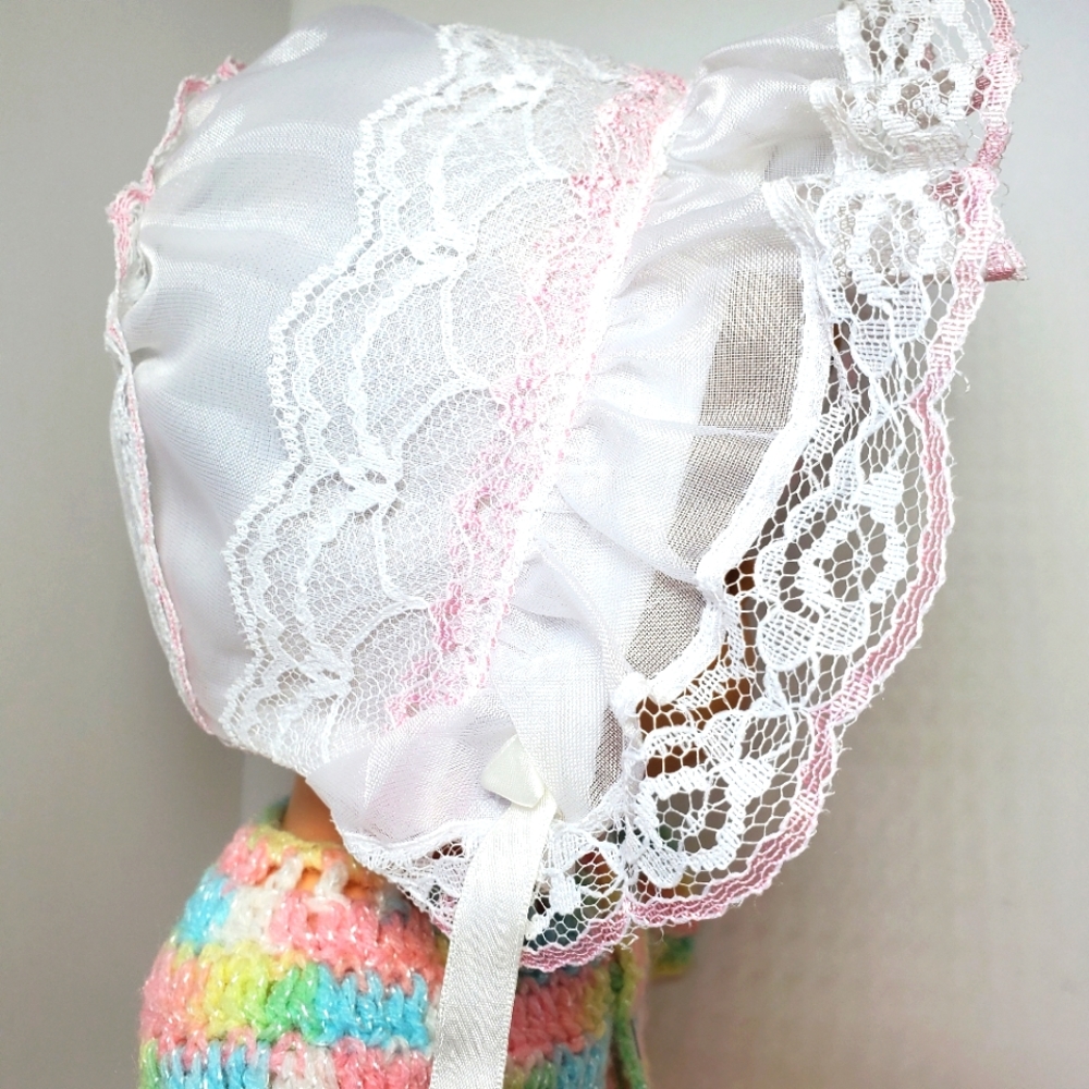 Vintage Chiffon Baby Bonnet 6-12 mo